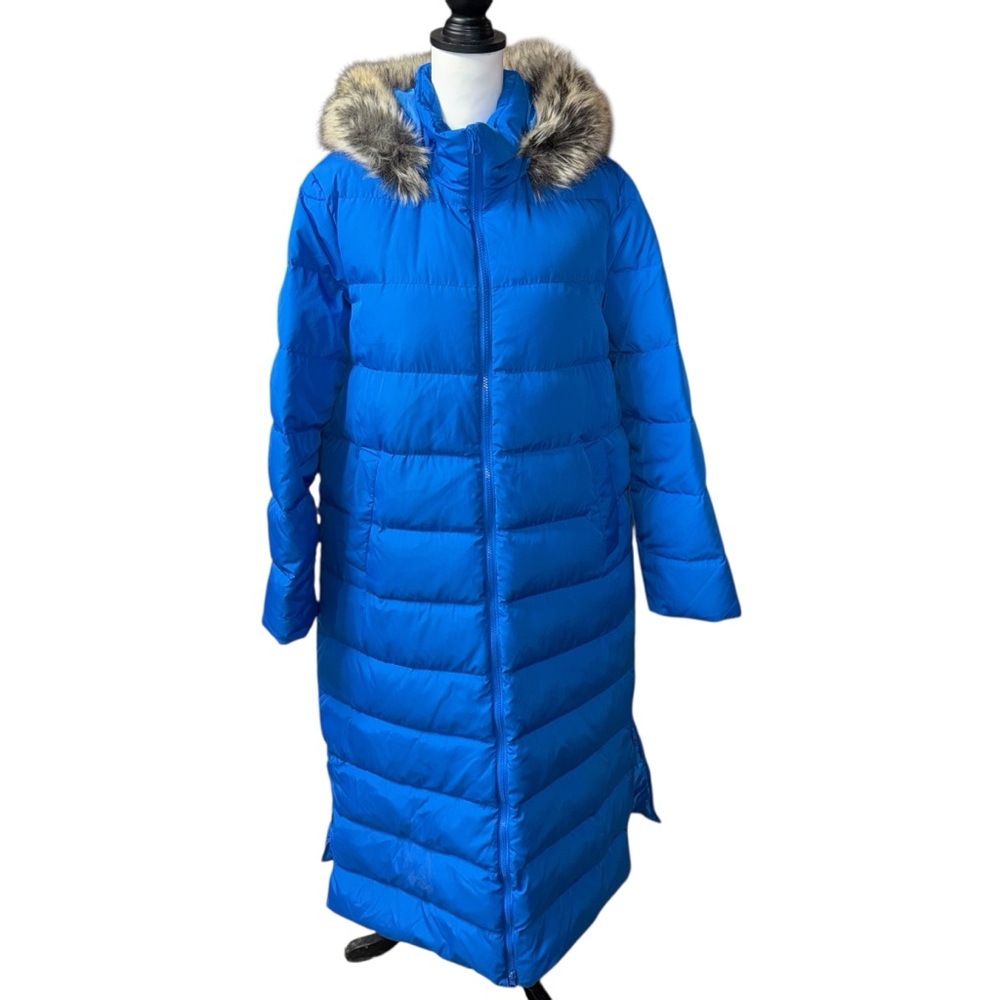 Lands’ End Max 600 Down Long Maxi winter coat Blue women’s sz XL